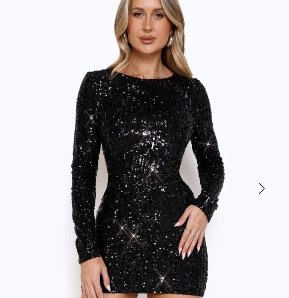 Express Sparkling Black Sequin Long Sleeve Dress - Picture 3 of 7